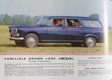 Peugeot 404 Familiale Grand Luxe Kombi Modelprogram 1965 Carbrochure (7118)